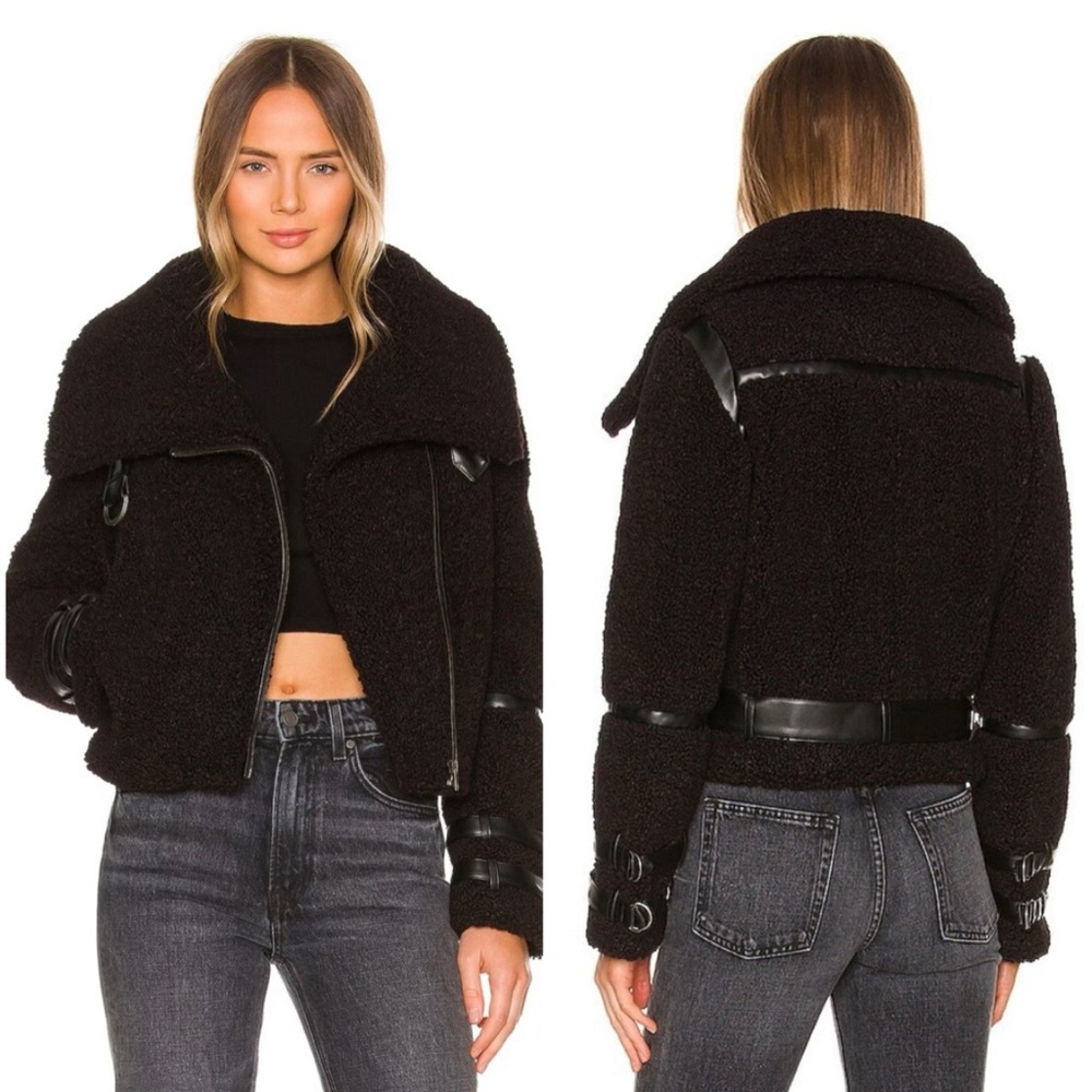 $268 TULAROSA BAILEY SHEARLING MOTO JACKET COAT REVOLVE MAJORELLE LOVERS FRIENDS